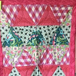Hand Crafted Pink, Green, Teal & White Patchwork Quilt